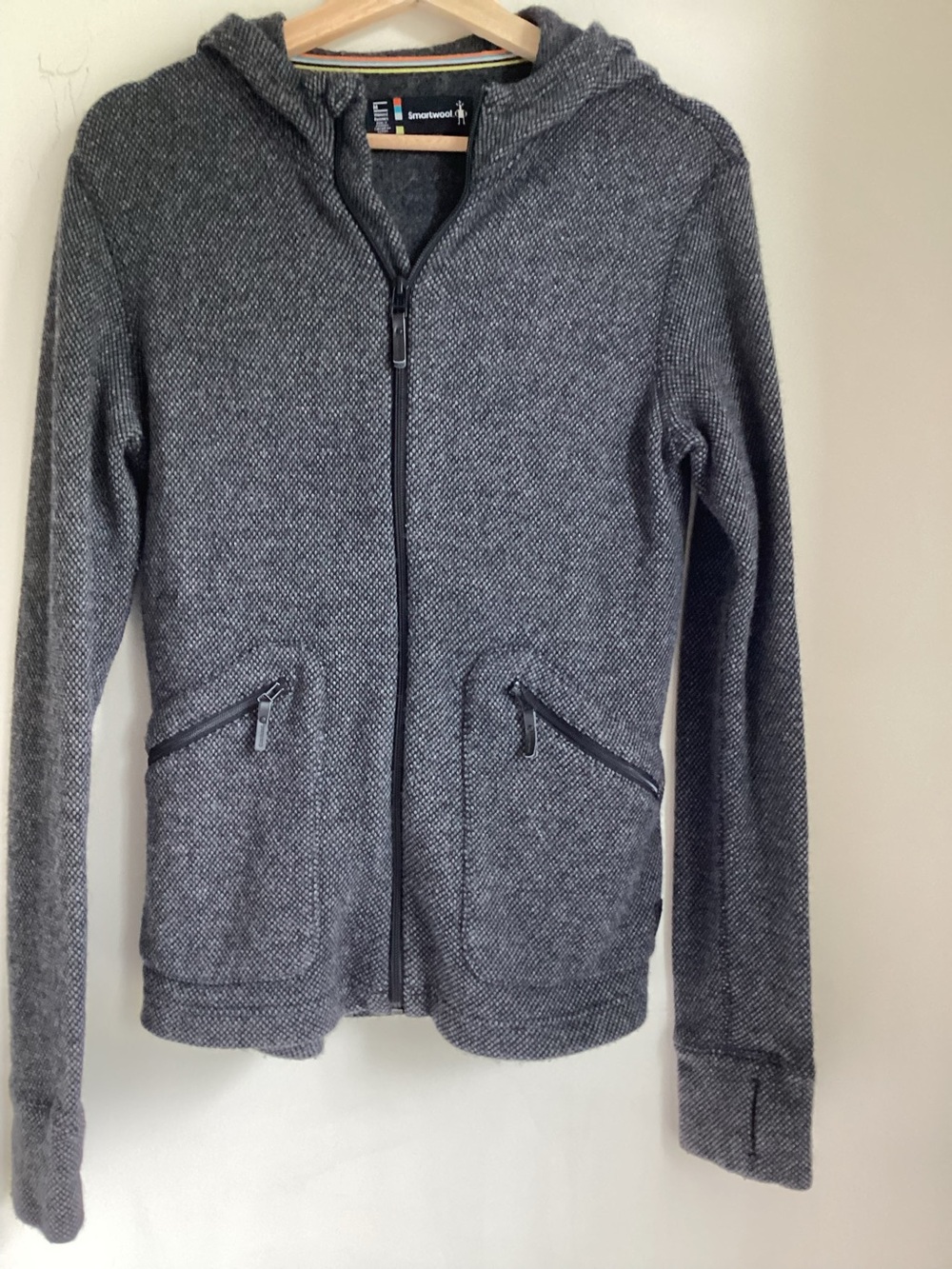 Smartwool Heritage Trail Full Zip Hoodie Sweater Medium Charcoal Grey Wool Blend
